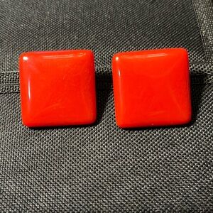 Vintage red square clip on earrings
